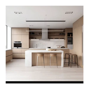 Modern Customizable Modular Kitchen Cabinet MDF Lacquer Finish Includes Sink Backsplash Faucet Villas Plywood Drawer