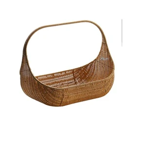 Woven Storage Basket Tray With Handle Rattan Basket Bread Fruit Cake Food Plate Serving Tray for Home Kitchen