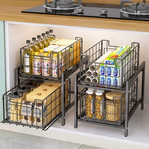 2 Pack Pull Out Cabinet Organizer Kitchen Storage Shelf Slide Out Pantry Storage Rack Under Sink Organizer