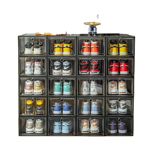 Hot Sale Factory Customized Logo Wholesale Shoe Boxes Drop Front Door Clear Shoe Box Stackable Plastic Shoe Storage Box