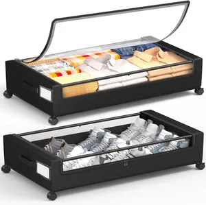 Best Quality Under Bed Storage With Wheels,2 Pack Square Containers, 60L Bins, Rolling Metal Drawer for Clothes, Blankets, Shoes