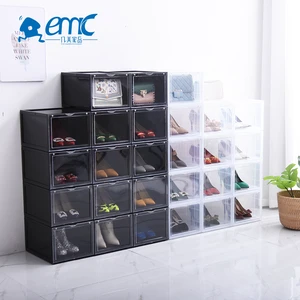 Custom Rectangle Stackable Plastic Injection-Molded Transparent Shoe Storage Box With Carton Packaging