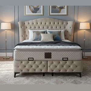 High Quality Mabelia Turkish Farmhouse Villa Bedroom Hotel Bed Set Hydraulic Storage Base Modern Design Cushioned Home Furniture
