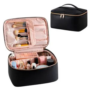 Custom Logo Portable Waterproof Pu Travel Skincare Makeup Make Up Organizer Bag With Brush Holder Cosmetic Case For Women Girl