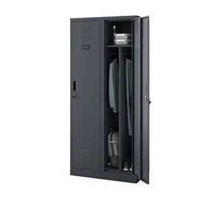 Two-Door Steel Locker Cabinet With Key Lock For Office Gym Or Student Storage-Metal Wardrobe