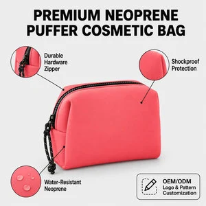 Custom Logo Neoprene Cosmetic Bag Waterproof Makeup Organizer Travel Toiletry Pouch Australia Beach Ready Case With Lanyard