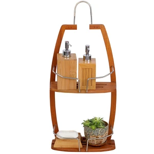 Multifunctional Acacia Wood Wall Mounted Organizer Rack Bathroom Shelf with Iron
