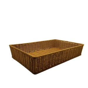 Handmade Eco-Friendly Rattan Woven Modern Multifunction Rectangle Basket Picnic Outdoor Hotel Food Storage Fruit Home