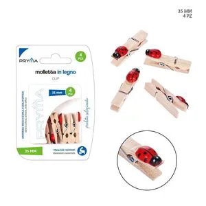 Ladybug Design 3.5cm Wooden Clothespins 4-Pack Metal Plastic and Cloth Material for Clothing Bags and Crafts in Living Room
