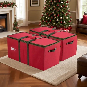 Durable Dustproof Dual Zipper Closure Folding Storage Box Holiday Christmas Ornament Decorations Container Household Usage