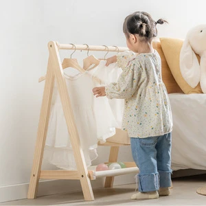 Solid Wood Floor-Standing Coat Rack Convenient Folding Design Small Bay Window Clothes Drying Rack for Storage Holders Racks