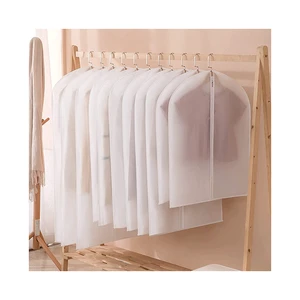 Customized Printing Logo Reusable Dustproof White Zipper Clear Non-woven Garment Dust Cover Bags for Closet Wardrobe Hallstand