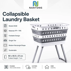 Foldable Laundry Storage Basket With Stand Large Capacity Hamper For Dirty Clothes Towels & Household Organization
