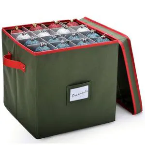 Modern 4-Tier Oxford Fabric Storage Box Lid Rectangular Foldable Design 64 Holiday Ornament Balls Christmas Organizing Solution