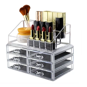 New Production Clear Acrylic Makeup Organizer with 3 Drawers Combination Cosmetic Storage Box Set Plastic Storage Boxes & Bins