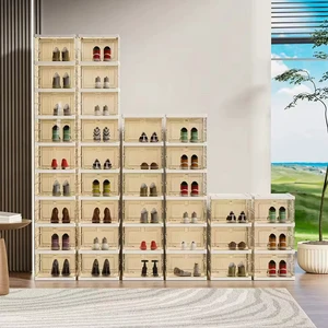 Transparent Multiple Layers Plastic Shoe Storage Foldable Shoe Rack Plastic Shoe Organizer Box