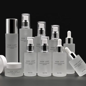 Luxury Frosted Clear Glass Skincare Packaging 30ml 40ml 50ml 60ml 80ml Cosmetics Containers Glass Lotion Bottle With Droppe Pump