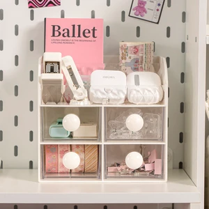OEM ODM Multifunctional Japandi Design Plastic Material Household Desktop Storage Organizer Box Makeup Cosmetic Organizer