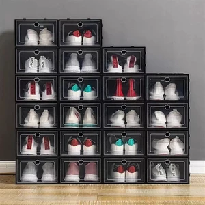 Plastic Shoe Storage Boxes Clear Dustproof Storage Stackable Organizer Box Transparent Flip Candy Color Storage Shoes Box