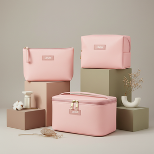 BSCI Custom Logo pu Leather Cosmetic Bag Organizer Zipper Pouch Toiletries Storage Large Capacity Travel Makeup Bag for Women