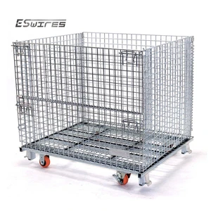 Easy Moving Anti-corrosion Durable Steel Collapsible Stacking Wire Baskets with Wheels