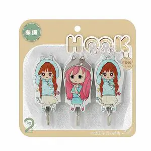 Cute Sweet Girl Design Self Adhesive Wall Decor Hook Creative Wall Hooks Without Drilling Coat Bag Hanger Multi-function Hook