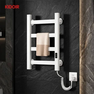 KIDOIR Wall Mounted Electric Heated Towel Rack Aluminum 4-Bar Ladder Design Carbon Fiber Smart Drying Digital Timer IPX4