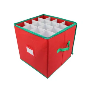 Wholesale Foldable Holiday Bauble Organizer Red Christmas Ornament Storage Box with Adjustable Dividers Lid