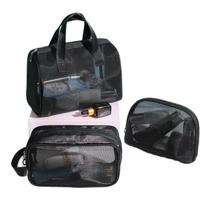 BSCI Factory Cheap Mesh Wash Bag Travel Bathroom Pouch Net Toiletry Makeup Bag Brush Kit Cosmetic Bag With Portable Handle