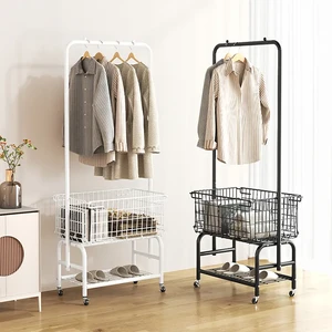 Clothes Hanger Coat Rack Floor-to -ceiling Movable Multi Function Storage Wardrobe Clothing Drying Racks