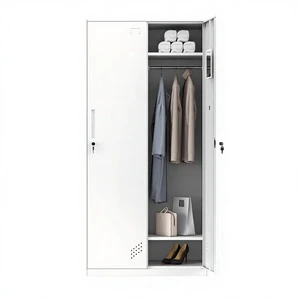 2-Door Steel KD Locker, All White Two-Tone, Lockable Storage Cabinet for Employees, Dorm, Gym & Bathroom