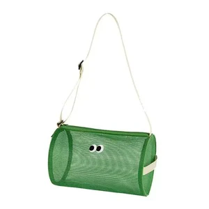Eco-Friendly Large Capacity Diagonal Swimming Travel Bag Zipper Cylindrical Mesh Hollow Shoulder Handbag for Toileting Storage