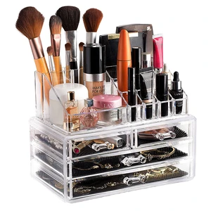 Clear Acrylic Rectangle Desktop Cosmetic Storage Organizer Multi-functional Make-up Storage Box