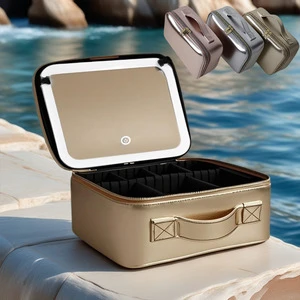 Large LED Mirror Travel Cosmetics Toiletry Bag Cosmetic Bags for Makeup Tools and Makeup Brushes