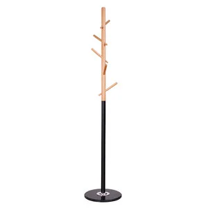 Metal and Wooden Coat Rack with Hook for Hanging Clothes Hats and Other Items