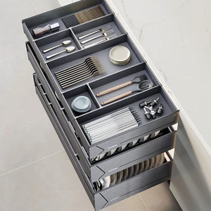 Goldmine 3 Layers Kitchen Cabinet Interior Organizers Pull Out Dish Shelf Multi-function Cutlery Storage Drawer Basket