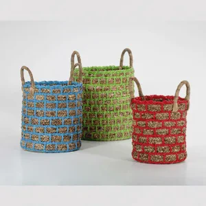High Quality Colorful Woven Water Hyacinth Basket Eco-friendly Storage Basket for Home or Garden Decoration Wholesale From Vietn