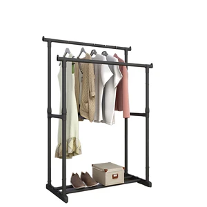 New Updated Floor Coat Rack Stand Double Pole Clothes Adjustable Coat Rack With Storage