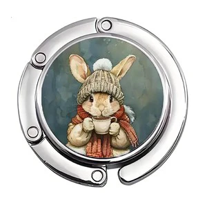 Metal Round Folding Bag Hanging Hook-Portable Creative Easter Bunny Design