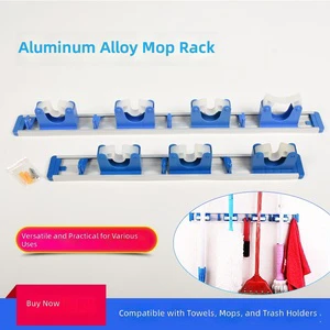 Punch Mount Aluminum Mop Holder, Wall Mount Mop Broom Organizer Rack, Bathroom Storage Hook For Toilet Cleaning Tools