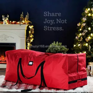 Durable Red Christmas Tree Storage Bag with Wheel and Handle Factory-Sold for Living Room Use