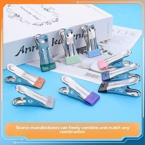 Stainless Steel Seamless Windproof Clothespin in Silver Gray/Sky Blue/Black-Household Single Clothes Hanger Small Clip Design