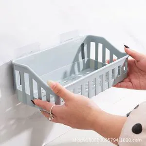 Wall-Mounted No-Drill Storage Rack for Kitchen Living Room Plastic Cosmetics Basket Household Hanging Storage Cosmetics Rack