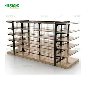 Highbright Customized Heavy Duty Metal & Wood Wire Mesh Supermarket Shelves Display Stand Luxury