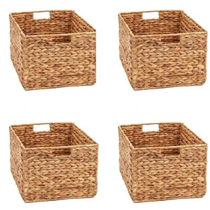 Handwoven Water Hyacinth Storage Baskets with Handles Organizer Bins for Shelves, Closet, Pantry and Living Room from Vietnam