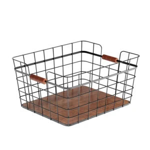 Functional Wire Storage Baskets With Wooden Handles and Bases for Practical Home Storage and Easy Carrying