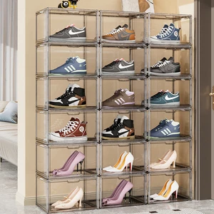 Shoe Box Storage Containers Stackable Plastic Shoe Organizer Box with Magnetic Side Door Opening Custom Storage Shoe Box
