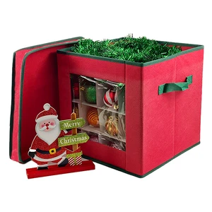 Heavy-Duty Folding Rectangle Organizer 64 Compartments Lids Holiday Ornament Storage Cube Handle for Christmas Storage Boxes