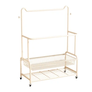 High-quality Movable Multi-layer Metal Clothes Rack with Rolling Design for Bathroom Coat and Hat Storage