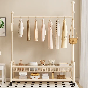 Indoor Living Room Storage Modern Thickened Reinforced Drying Rack with Coat Hanger Double-Tiered Metal Clothes Rack